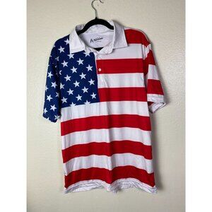 Royal & Awesome American Flag Polo Shirt Mens Large Golf performance Red White B